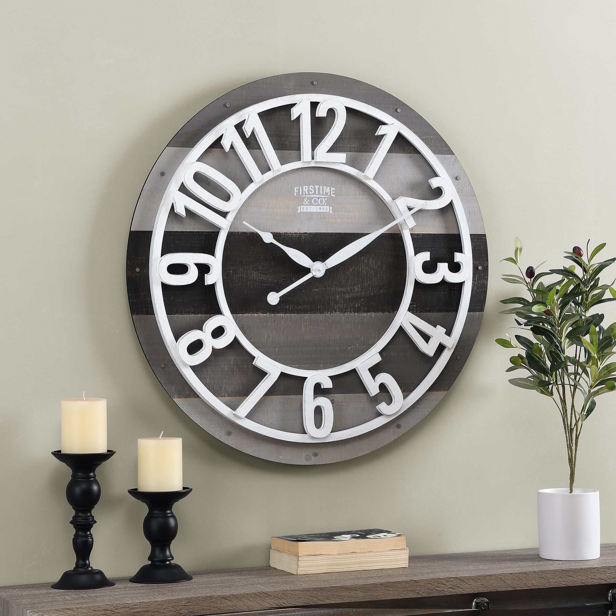 FirsTime & Co. White And Gray Shabby Planks Wall Clock, Farmhouse, Analog, 27 x 1.75 x 27 in