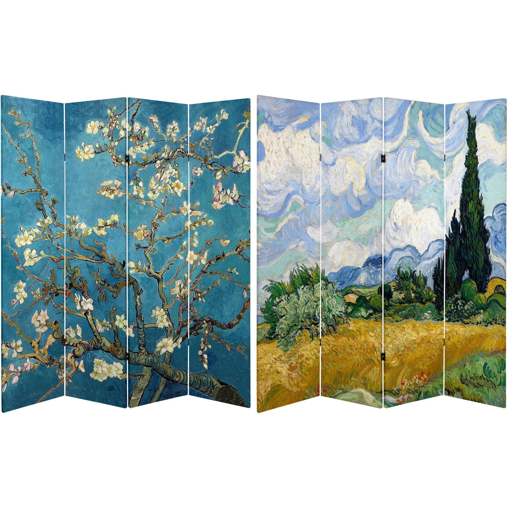 Red Lantern 6 ft. Tall Van Gogh Canvas Folding Screen - Almond Blossoms/Wheat Field