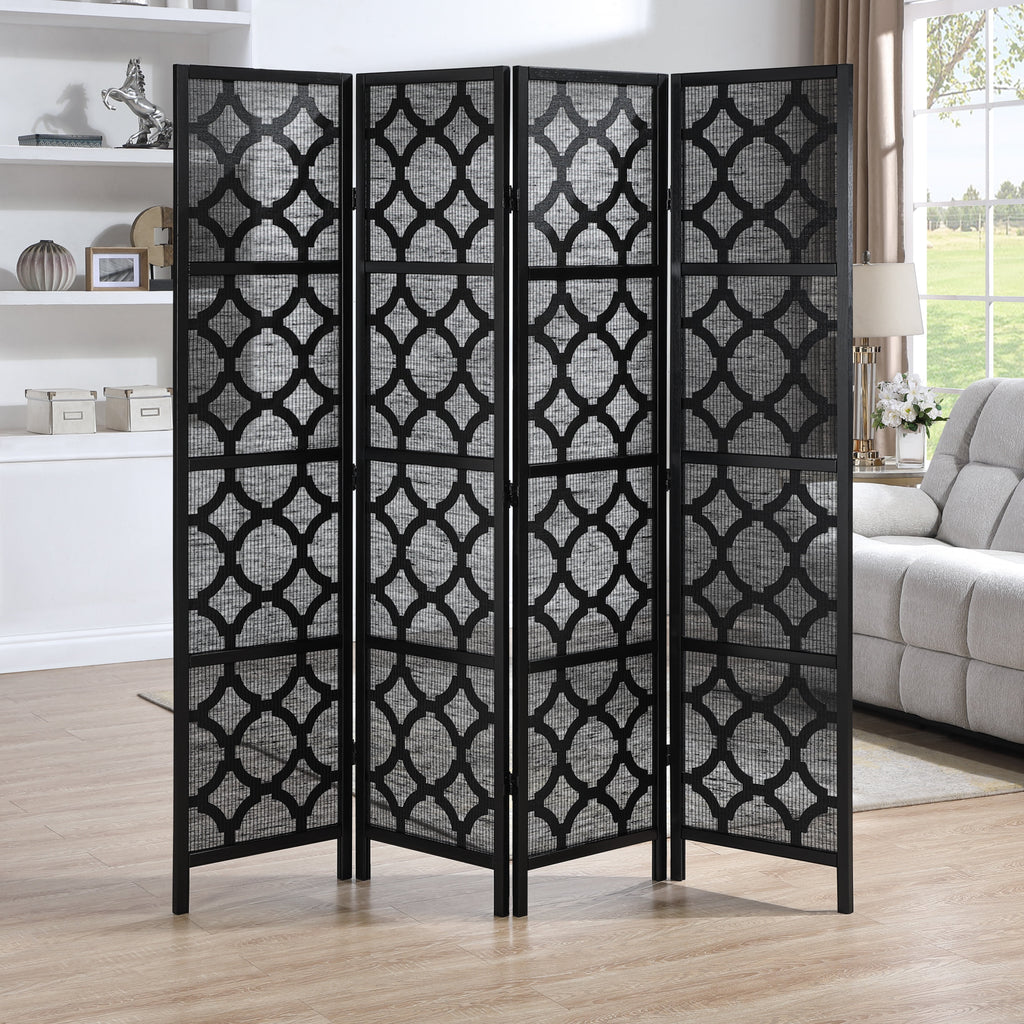 Roundhill Furniture Quarterfoil infused Diamond 4-Panel Room Divider in Silver